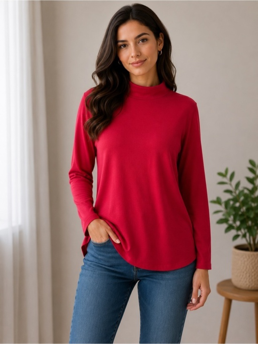 Kim Rogers perfectly Soft long sleeve mock turtleneck 100% cotton Size PXL